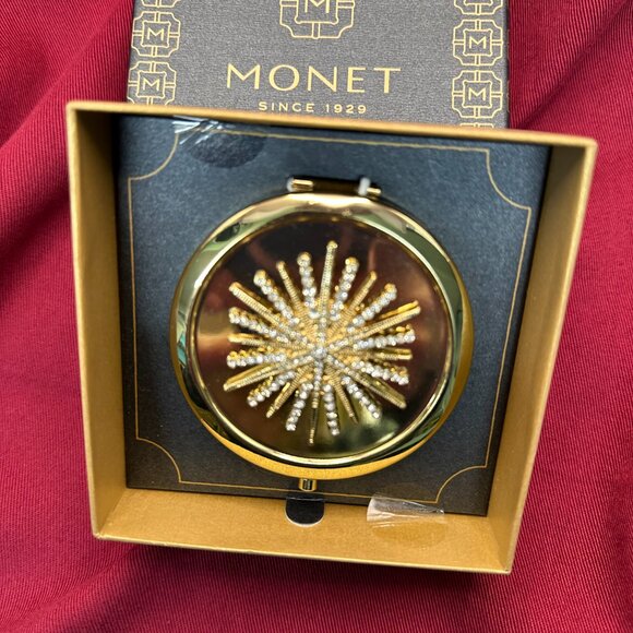 Monet Compact Mirror w/ Jeweled Starburst Design. New in Box - Picture 9 of 11